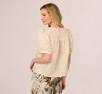 Puff Sleeve Lace Yoke Top In Barely Beige 6