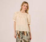 Puff Sleeve Lace Yoke Top In Barely Beige 3