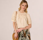 Puff Sleeve Lace Yoke Top In Barely Beige 1