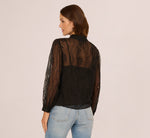 Long Sleeve Sheer Floral Eyelet Lace Blouse In Black 6