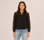 Long Sleeve Sheer Floral Eyelet Lace Blouse In Black 3