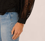 Long Sleeve Sheer Floral Eyelet Lace Blouse In Black 5