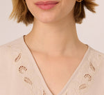 Sleeveless Embroidered V Neck Top In Pebble 4