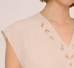 Sleeveless Embroidered V Neck Top In Pebble 5