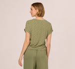 Cap Sleeve Ruched Side Top In Oil Green Scribble Daisy 6