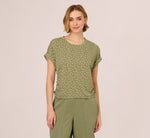 Cap Sleeve Ruched Side Top In Oil Green Scribble Daisy 3