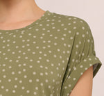 Cap Sleeve Ruched Side Top In Oil Green Scribble Daisy 4