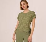 Cap Sleeve Ruched Side Top In Oil Green Scribble Daisy 1
