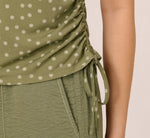 Cap Sleeve Ruched Side Top In Oil Green Scribble Daisy 5