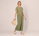 Cap Sleeve Ruched Side Top In Oil Green Scribble Daisy 2