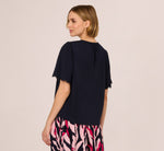 Short Sleeve Neck Tie Embroidered Yoke Top In Blue Moon 6