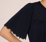 Short Sleeve Neck Tie Embroidered Yoke Top In Blue Moon 5