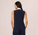 Tie Collar Knit Vest Top In Blue Moon Ivory 6
