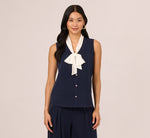 Tie Collar Knit Vest Top In Blue Moon Ivory 3