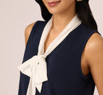 Tie Collar Knit Vest Top In Blue Moon Ivory 5