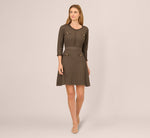 Three Quarter Sleeve Waffle Knit Short Dress In Fatigue 3