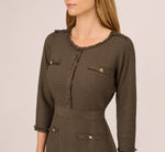 Three Quarter Sleeve Waffle Knit Short Dress In Fatigue 4