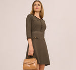 Three Quarter Sleeve Waffle Knit Short Dress In Fatigue 8