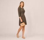 Three Quarter Sleeve Waffle Knit Short Dress In Fatigue 2