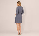 Three Quarter Sleeve Waffle Knit Short Dress In Dusty Blue 6