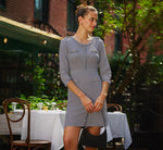 Three Quarter Sleeve Waffle Knit Short Dress In Dusty Blue 1