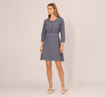 Three Quarter Sleeve Waffle Knit Short Dress In Dusty Blue 3