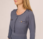 Three Quarter Sleeve Waffle Knit Short Dress In Dusty Blue 4