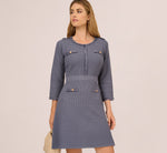Three Quarter Sleeve Waffle Knit Short Dress In Dusty Blue 8