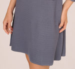 Three Quarter Sleeve Waffle Knit Short Dress In Dusty Blue 5