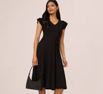 Flutter Sleeve Ribbed Cable Midi Dress In Black 8