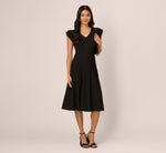 Flutter Sleeve Ribbed Cable Midi Dress In Black 2
