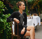 Long Sleeve Contrast Tipped Sweater Dress In Black Ivory 1