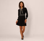 Long Sleeve Contrast Tipped Sweater Dress In Black Ivory 3