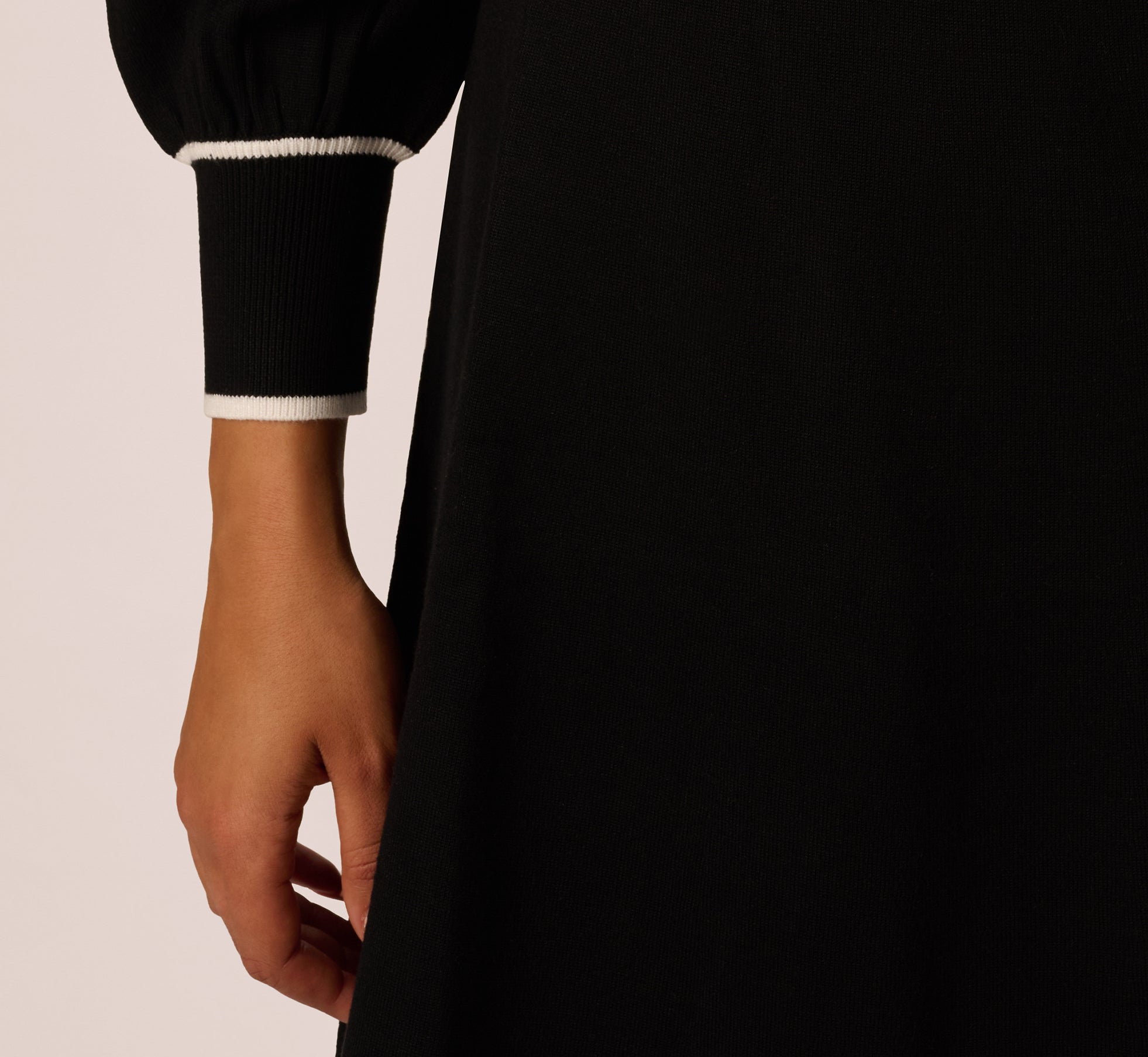 Black Long Sleeve Contrast Tipped Sweater Dress - Adrianna Papell Black Long Sleeve Contrast Tipped Sweater Dress - Adrianna Papell