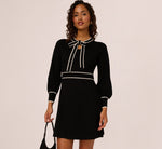 Long Sleeve Contrast Tipped Sweater Dress In Black Ivory 8