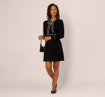 Long Sleeve Contrast Tipped Sweater Dress In Black Ivory 2