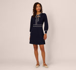Long Sleeve Contrast Tipped Sweater Dress In Blue Moon Ivory 3
