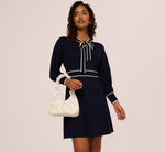 Long Sleeve Contrast Tipped Sweater Dress In Blue Moon Ivory 8