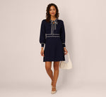 Long Sleeve Contrast Tipped Sweater Dress In Blue Moon Ivory 2