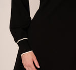 Long Sleeve Collared Twofer Sweater Dress In Black Ivory 4