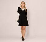Long Sleeve Collared Twofer Sweater Dress In Black Ivory 1