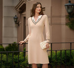 Long Sleeve Collared Twofer Sweater Dress In Champagne Blush Black 1