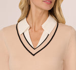 Long Sleeve Collared Twofer Sweater Dress In Champagne Blush Black 4