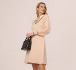 Long Sleeve Collared Twofer Sweater Dress In Champagne Blush Black 8