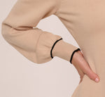 Long Sleeve Collared Twofer Sweater Dress In Champagne Blush Black 5