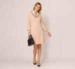 Long Sleeve Collared Twofer Sweater Dress In Champagne Blush Black 2