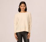 Long Sleeve Drop Shoulder Pullover Sweater Top In Cream 3