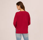 Long Sleeve Drop Shoulder Pullover Sweater Top In Cranberry 7