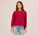 Long Sleeve Drop Shoulder Pullover Sweater Top In Cranberry 4
