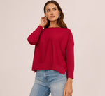 Long Sleeve Drop Shoulder Pullover Sweater Top In Cranberry 2